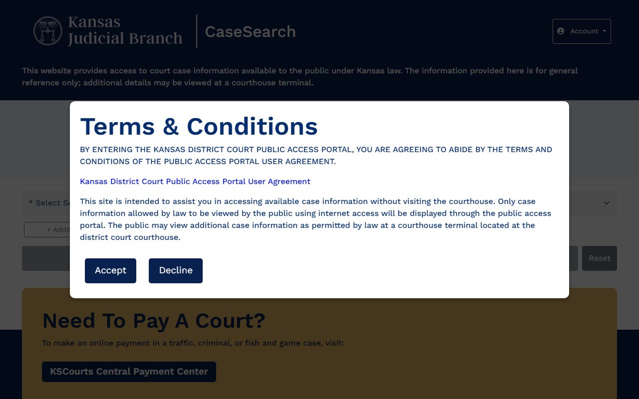 Ottawa County court records after jail arrest Kansas CaseSearch portal